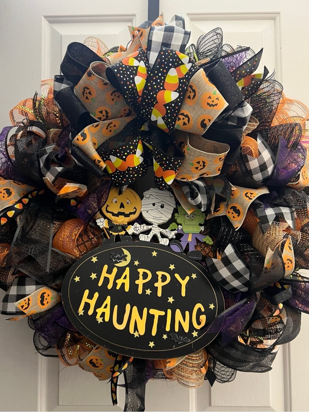 Happy Haunting Halloween Wreath - Black, Orange, Purple
